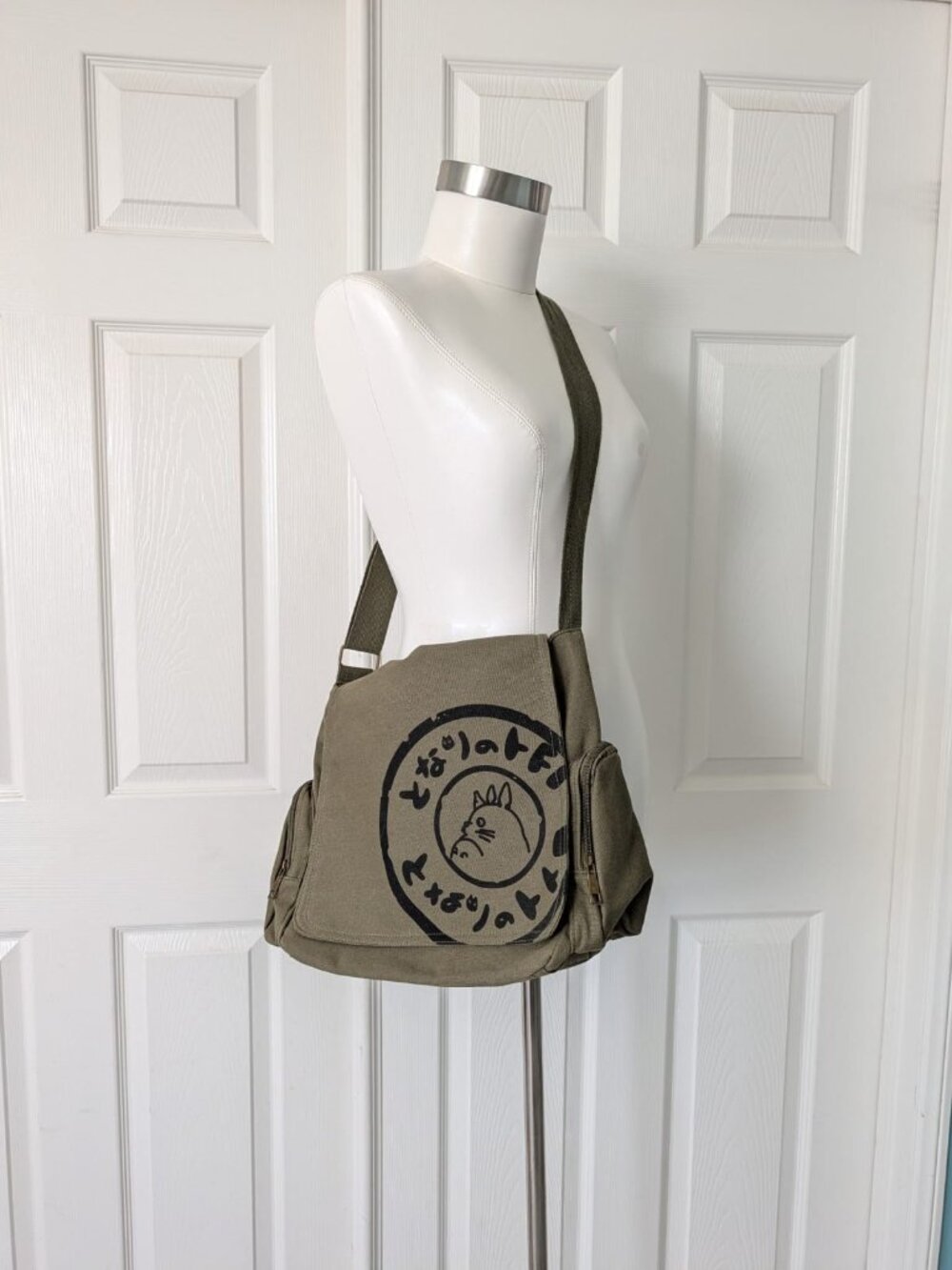 Anime My Neighbor Totoro Green Crossbody Canvas Shoulder Messenger Bags 14x12x5